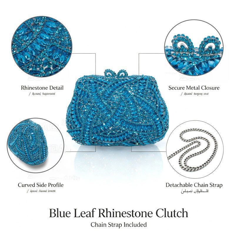 Elegant Crystal Studded Evening Clutch Bag, Classic Metal Frame Formal Party Handbag Women Dinner Wedding Purse - Image 4