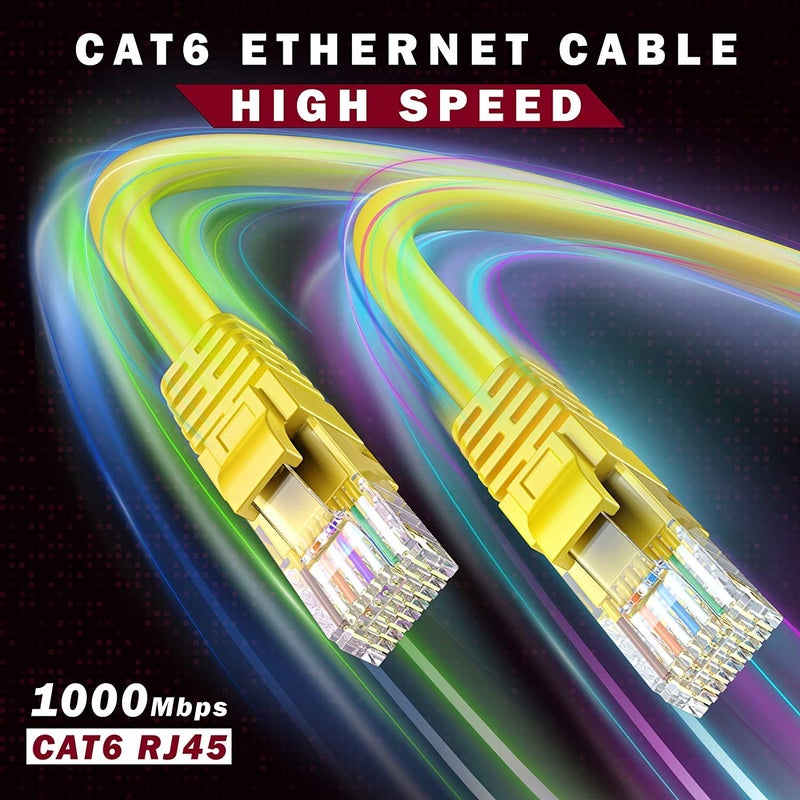 FEDUS كابل إيثرنت FEDUS Cat6، 30 متر سرعة عالية 550MHZ/10 جيجابت كابل UTP LAN، كابل شبكة كابل إنترنت RJ45 كابل LAN، كابل كمبيوتر جيجابت فئة 6 للموصل، جهاز التوجيه أصفر - Image 3