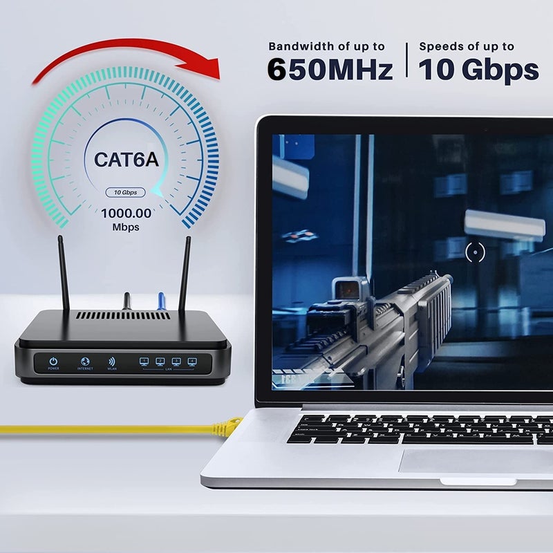 FEDUS كابل إيثرنت FEDUS Cat6، 30 متر سرعة عالية 550MHZ/10 جيجابت كابل UTP LAN، كابل شبكة كابل إنترنت RJ45 كابل LAN، كابل كمبيوتر جيجابت فئة 6 للموصل، جهاز التوجيه أصفر - Image 5
