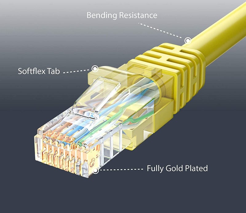 FEDUS كابل إيثرنت FEDUS Cat6، 30 متر سرعة عالية 550MHZ/10 جيجابت كابل UTP LAN، كابل شبكة كابل إنترنت RJ45 كابل LAN، كابل كمبيوتر جيجابت فئة 6 للموصل، جهاز التوجيه أصفر - Image 2