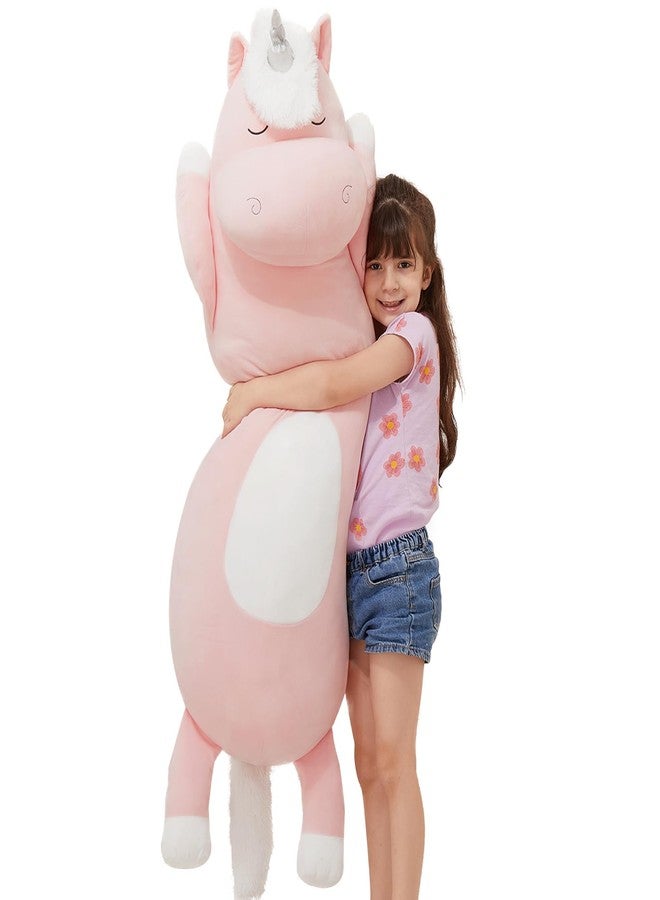 MorisMos Giant Plush Unicorn Body Pillow for Girl Boy, 4Ft Long, 51'' Large Stuffed Unicorn Pillow Plush Toy, Jumbo Pink Stuffed Animal, Soft Hugging Gifts for Kid Adult Christmas Birthday - Image 1