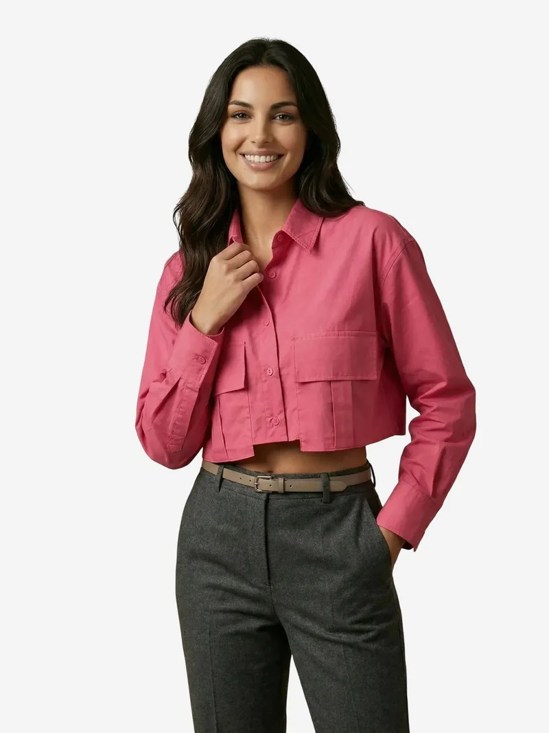 My Fashion Magenta Pink MY FASHION Cotton Poplin Crop Shirt for Women | Best Price UAE