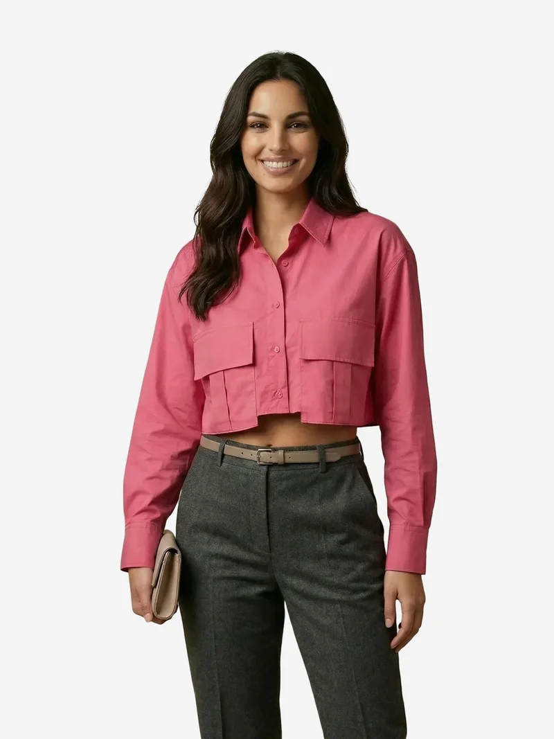 ماي فاشن MY FASHION Cotton Poplin Crop Shirt