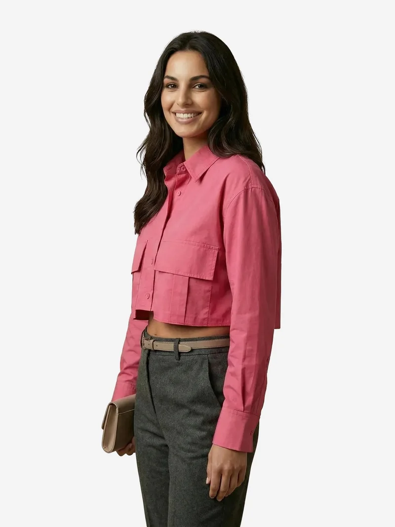 My Fashion Magenta Pink MY FASHION Cotton Poplin Crop Shirt for Women | Best Price UAE