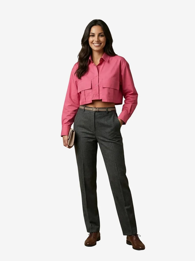 ماي فاشن MY FASHION Cotton Poplin Crop Shirt