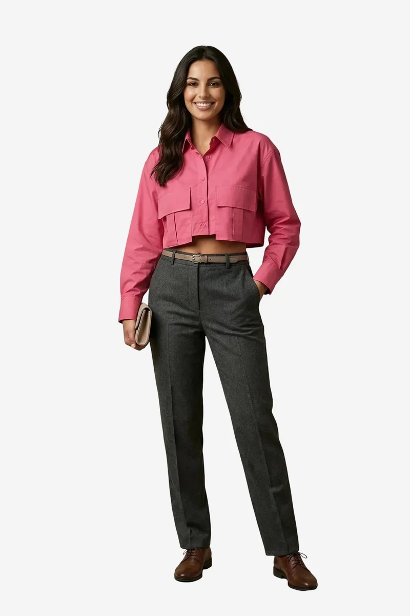ماي فاشن MY FASHION Cotton Poplin Crop Shirt