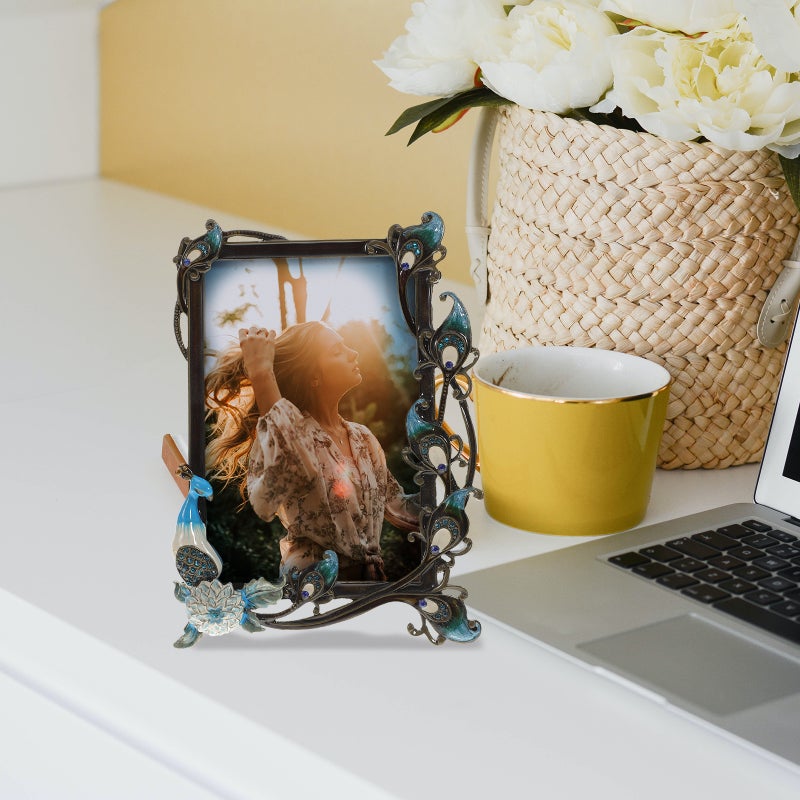 Vintage Peacock Designed Photo Frame Desktop Photo Frame Bedroom Picture Holder Retro Photo Holder - Image 3