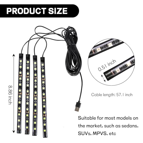 Ongfuwu Car LED Strip Light, 12V 48 LED Interior Atmosphere Lights Under Dash Ambient Night Light, Auto Interior Decorative Lamp with Cigarette Adapter Plug, SUV Car Accessories (White,USB) - Image 2