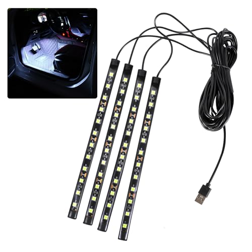 Ongfuwu Car LED Strip Light, 12V 48 LED Interior Atmosphere Lights Under Dash Ambient Night Light, Auto Interior Decorative Lamp with Cigarette Adapter Plug, SUV Car Accessories (White,USB) - Image 1