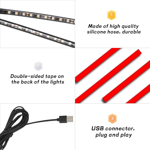 Ongfuwu Car LED Strip Light, 12V 48 LED Interior Atmosphere Lights Under Dash Ambient Night Light, Auto Interior Decorative Lamp with Cigarette Adapter Plug, SUV Car Accessories (White,USB) - Image 3