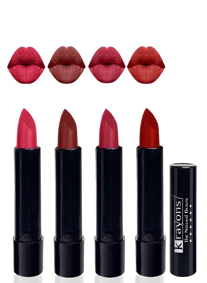 Krayons Cute Pop Moisturizing Matte Lipstick, Waterproof, First Crush, Cherry Maroon, Orange Tango, Centre Stage, 3.5gm Each (Pack of 4) - Image 1