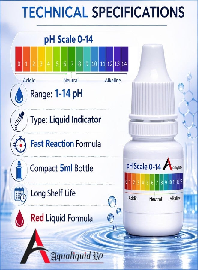 AQUALIQUID RO قطرات قياس درجة الحموضة والقلوية من أكواليكويد RO، مع اختبار القطرات لقياس القلوية واختبار درجة حموضة الماء، مع مخطط ألوان لدرجة الحموضة، ومجموعة اختبار درجة الحموضة، ومؤشر سائل عباد الشمس العالمي (اختبار درجة الحموضة - قطعتان). - Image 4