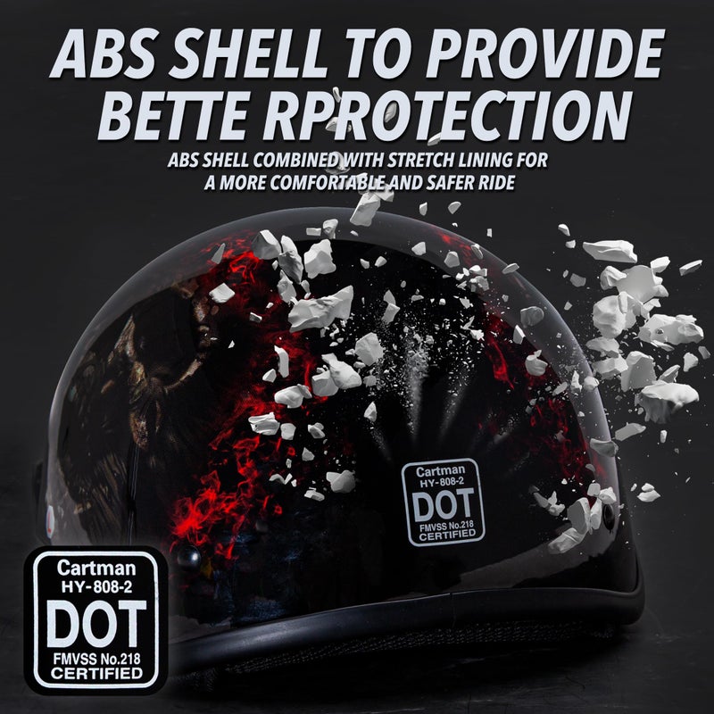 Cartman Cruiser Scooter Motorcycle Half Face Helmet, Red Skull USA Graphics, DOT Approved for Bike Scooter ATV UTV Chopper Medium - Image 2