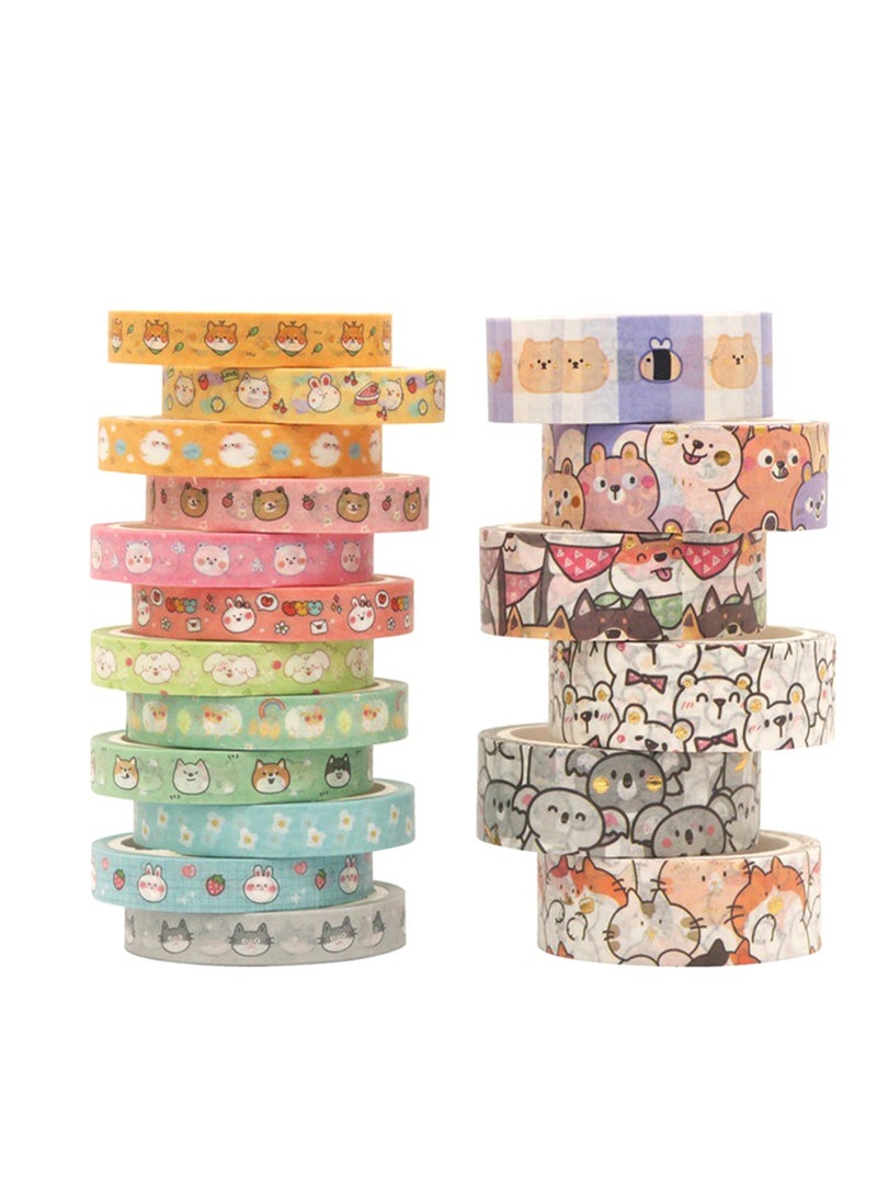 ماركة غير محددة 18 Rolls Washi Tape Set Kawaii Animals Decorative Masking Tape Colored Masking Tape Decorative Tape Craft Supplies for DIY  - Image 1