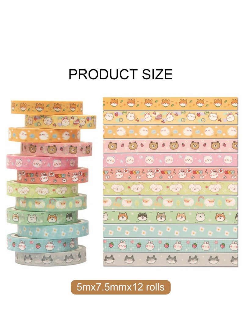 ماركة غير محددة 18 Rolls Washi Tape Set Kawaii Animals Decorative Masking Tape Colored Masking Tape Decorative Tape Craft Supplies for DIY  - Image 2