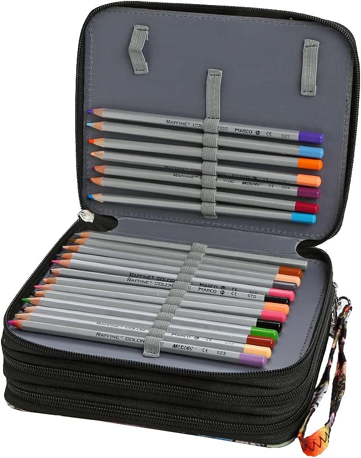 Lbxgap Portable Colored Printing Pattern Morning glory and Daisy Pencil Case 72 Slots Pencil Bag Organizer with Zipper for Watercolor Pens or Markers, Pencil Case Organizer for Artist - Image 2