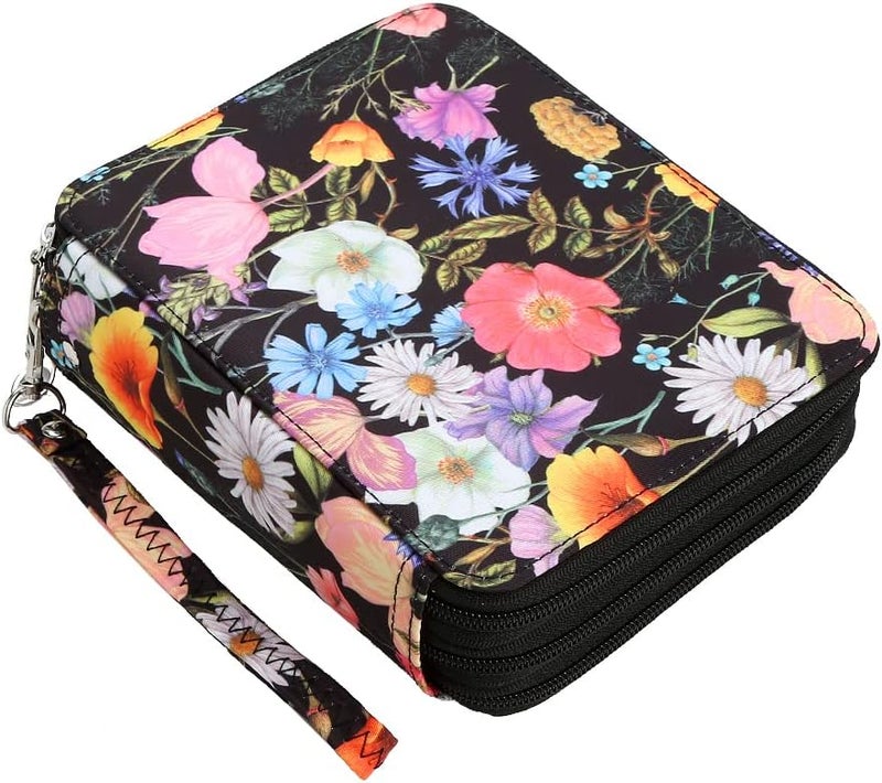 Lbxgap Portable Colored Printing Pattern Morning glory and Daisy Pencil Case 72 Slots Pencil Bag Organizer with Zipper for Watercolor Pens or Markers, Pencil Case Organizer for Artist - Image 1