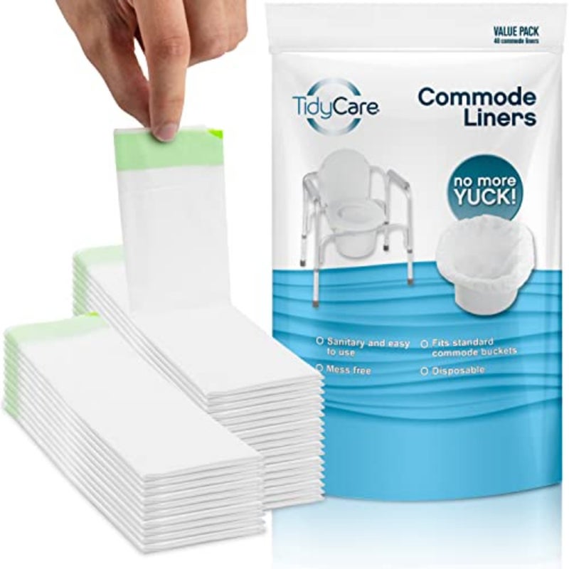TidyCare Bedside Commode Liners for Portable Toilet Chair Bucket and Bedpan Value Pack of 48 Disposable Waste Bags for Adults in Medical Care Universal Fit Portable Toilet Liners - Image 1