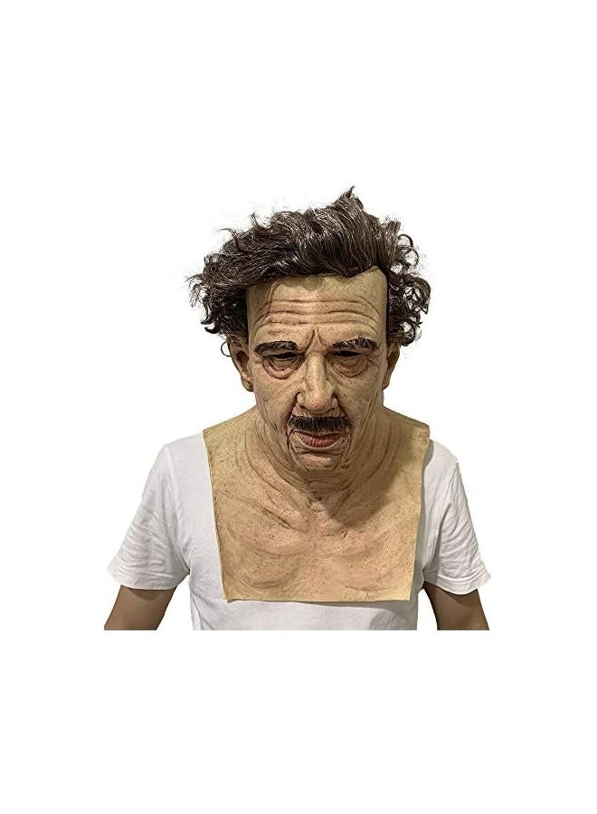 Old Man Mask with Hair Realistic Human Head Mask Halloween Mask Party Costume - Image 1