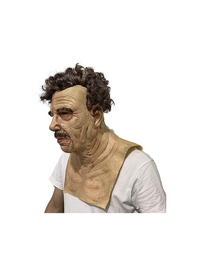 Old Man Mask with Hair Realistic Human Head Mask Halloween Mask Party Costume - Image 3