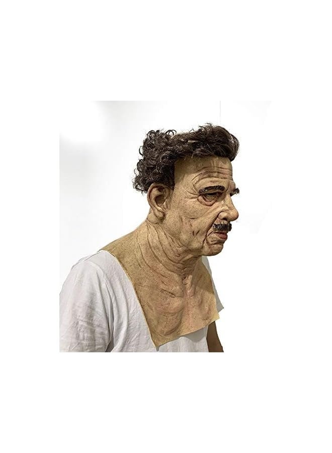 Old Man Mask with Hair Realistic Human Head Mask Halloween Mask Party Costume - Image 2