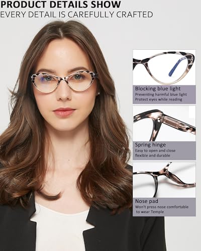 EYEURL Cat Eye Reading Glasses for Women 2 Pair Blue Light Blocking Readers 1.25 Comfort Spring Hinge Lightweight Eyeglasses Anti Glare for Ladies - Image 4