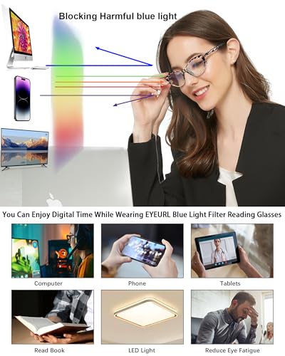 EYEURL Cat Eye Reading Glasses for Women 2 Pair Blue Light Blocking Readers 1.25 Comfort Spring Hinge Lightweight Eyeglasses Anti Glare for Ladies - Image 5