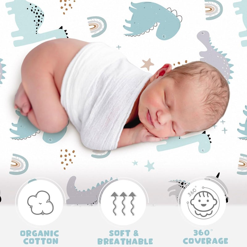Rtteri 4 Pcs Baby Bassinet Sheets Soft Fitted for Baby Boys Girls Soft Cotton Animals Bassinet Sheet Cover Safe Comfort for Standard Rectangular Mattress Cradle Elephant Dinosaur - Image 4