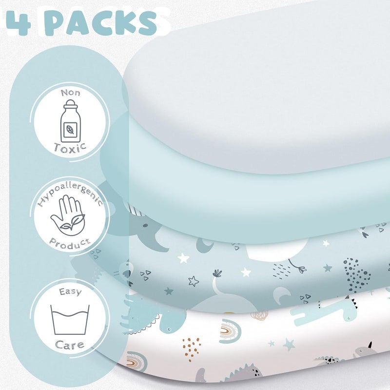 Rtteri 4 Pcs Baby Bassinet Sheets Soft Fitted for Baby Boys Girls Soft Cotton Animals Bassinet Sheet Cover Safe Comfort for Standard Rectangular Mattress Cradle Elephant Dinosaur - Image 3