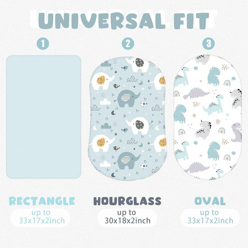 Rtteri 4 Pcs Baby Bassinet Sheets Soft Fitted for Baby Boys Girls Soft Cotton Animals Bassinet Sheet Cover Safe Comfort for Standard Rectangular Mattress Cradle Elephant Dinosaur - Image 2