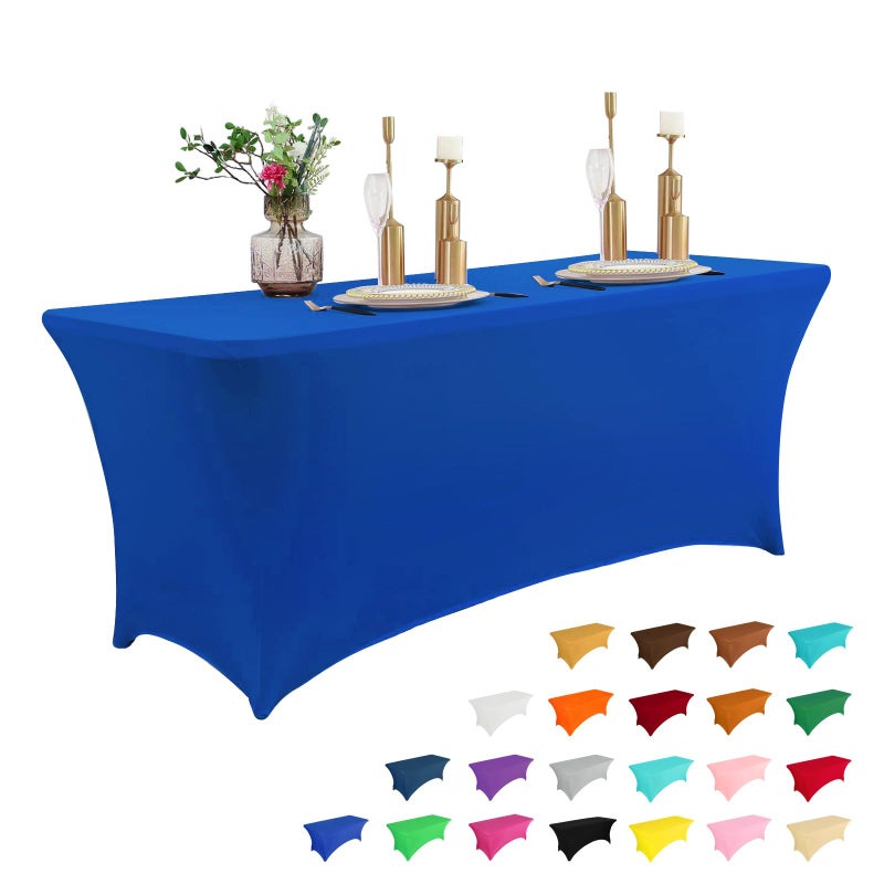 IVAPUPU 6FT Table Cloth for Rectangular Fitted Events Stretch Royal Blue Table Covers Washable Table Cover Spandex Tablecloth Table Protector for Party  Wedding  Cocktail  Banquet  Festival - Image 1
