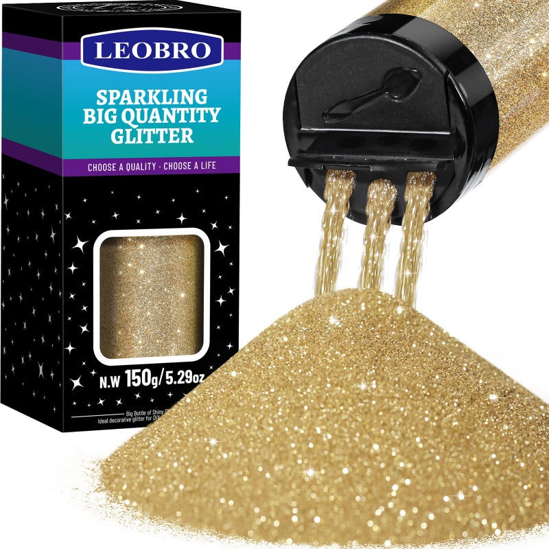 LEOBRO Champagne Gold Glitter, 150g/5.29oz Gold Fine Glitter for Resin, Crafts, Christmas Decor Tumbler DIY Crafts - Image 1