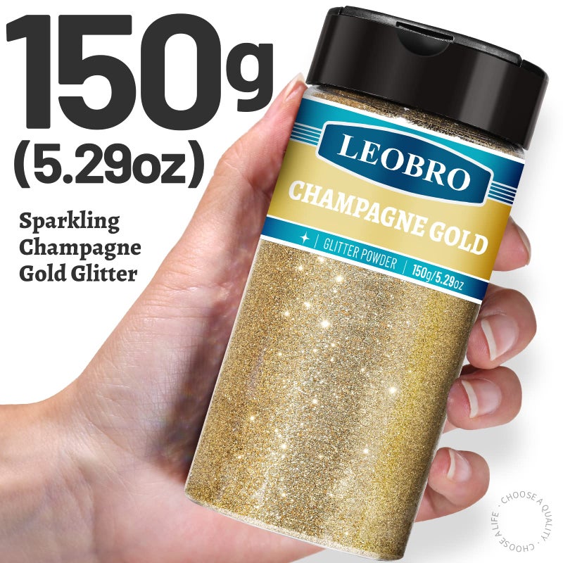 LEOBRO Champagne Gold Glitter, 150g/5.29oz Gold Fine Glitter for Resin, Crafts, Christmas Decor Tumbler DIY Crafts - Image 2