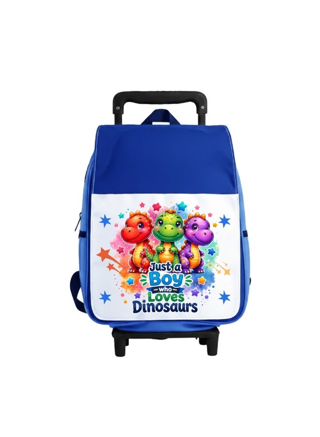 PRINTSHOP4ME Boys Dino Adventure Trolley Bag For Kids | Dinosaur Rolling Backpack With Wheels | Adjustable Handle School Travel Bag | Lightweight Carry Backpack - Image 1