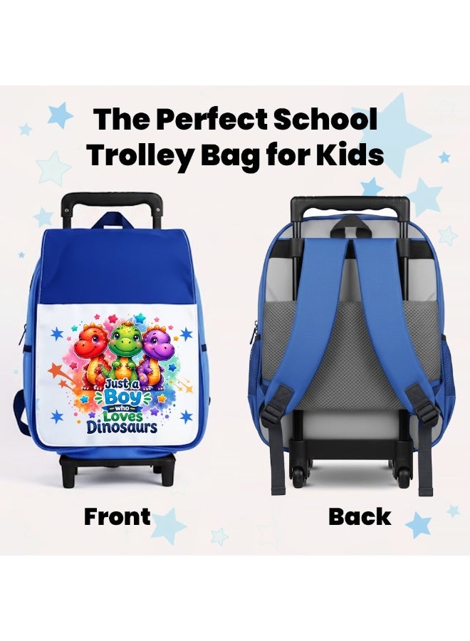 PRINTSHOP4ME Boys Dino Adventure Trolley Bag For Kids | Dinosaur Rolling Backpack With Wheels | Adjustable Handle School Travel Bag | Lightweight Carry Backpack - Image 3