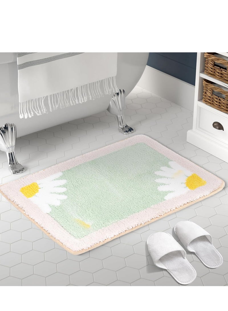 Bluejw Daisy Bath Mat Non-Slip Soft Adorable Boho Floral Bath Rugs Machine Washable Bathtub Mat Water Absorbent Plush Shaggy Carpet Thick Bathroom Kitchen Floor Microfiber Doormat 60x90cm - Image 1