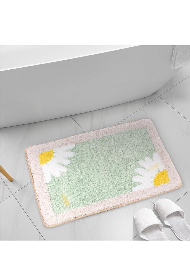 Bluejw Daisy Bath Mat Non-Slip Soft Adorable Boho Floral Bath Rugs Machine Washable Bathtub Mat Water Absorbent Plush Shaggy Carpet Thick Bathroom Kitchen Floor Microfiber Doormat 60x90cm - Image 5