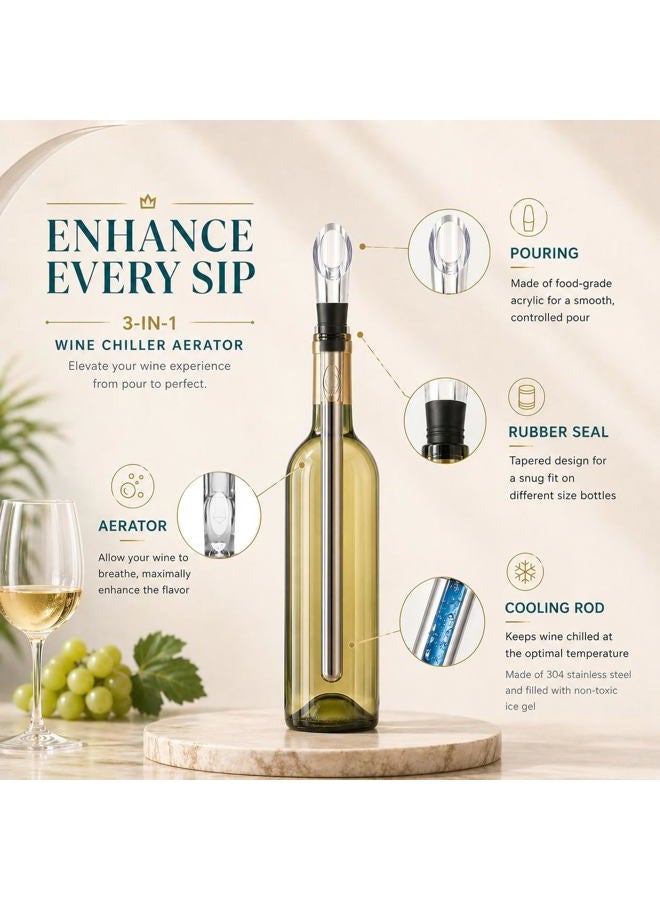 Newward Iceless Wine Chiller, 3-in-1 Stainless Steel Wine Bottle Cooler Stick with Aerator and Pourer - Includes a Waiter's Corkscrew and Stopper - Image 3