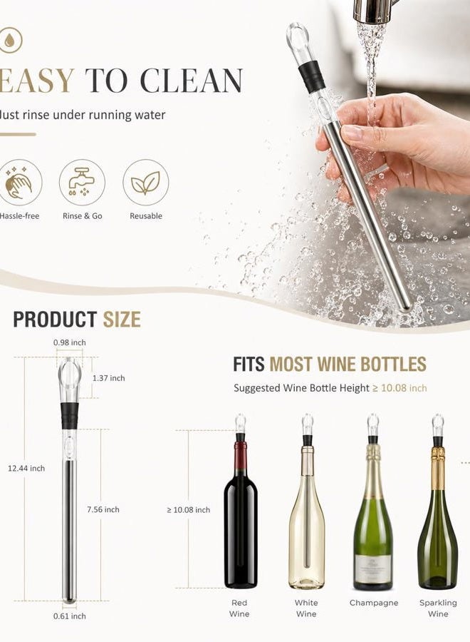 Newward Iceless Wine Chiller, 3-in-1 Stainless Steel Wine Bottle Cooler Stick with Aerator and Pourer - Includes a Waiter's Corkscrew and Stopper - Image 5