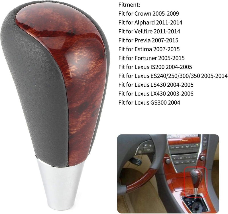 Gear Shift Knob with Gray Leather and Peach Wood, Car Modified Accessory for ES240 / 250/300 / 350 2005-2014 - Lightweight Durable Material, Easy Installation for Enhanced Dr - Image 4