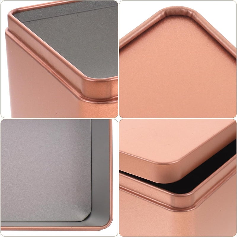 LABRIMP 2pcs Rectangular Tin Tea Box with Lid, Small Portable Metal Candy Storage Tin Box for Kitchen Food Organization, Gold Color Packaging for Tea and Spices - Image 3
