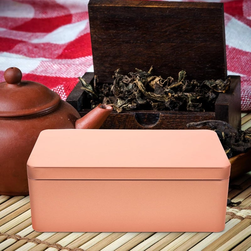 LABRIMP 2pcs Rectangular Tin Tea Box with Lid, Small Portable Metal Candy Storage Tin Box for Kitchen Food Organization, Gold Color Packaging for Tea and Spices - Image 4