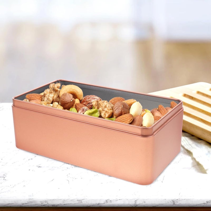 LABRIMP 2pcs Rectangular Tin Tea Box with Lid, Small Portable Metal Candy Storage Tin Box for Kitchen Food Organization, Gold Color Packaging for Tea and Spices - Image 5