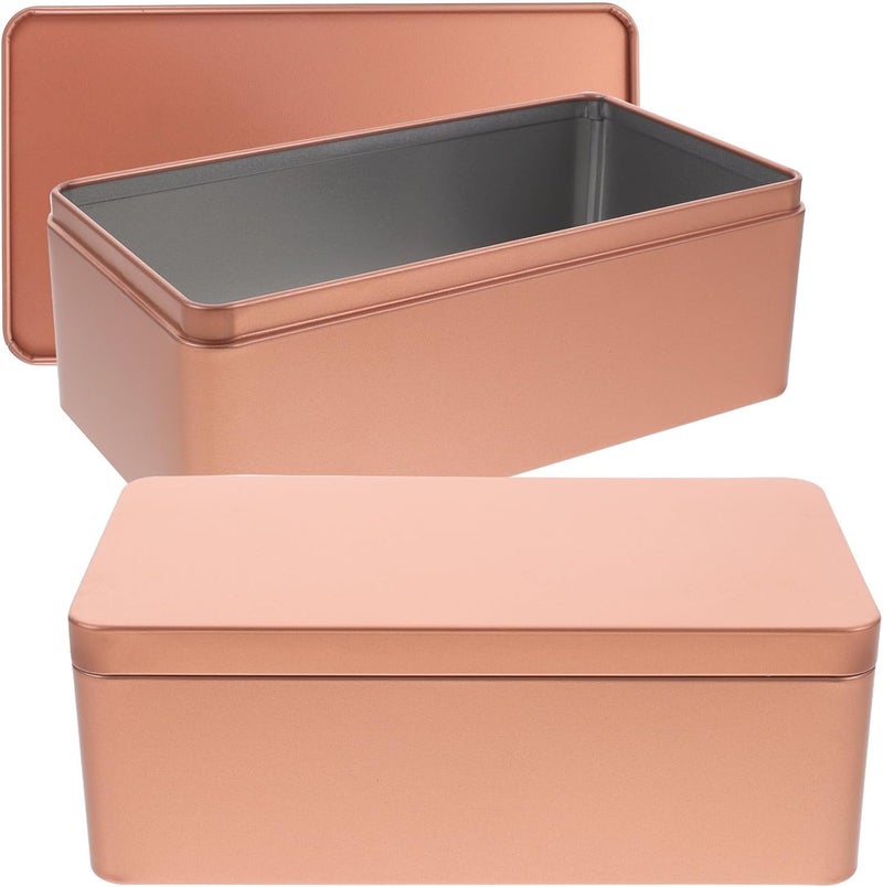 LABRIMP 2pcs Rectangular Tin Tea Box with Lid, Small Portable Metal Candy Storage Tin Box for Kitchen Food Organization, Gold Color Packaging for Tea and Spices - Image 1