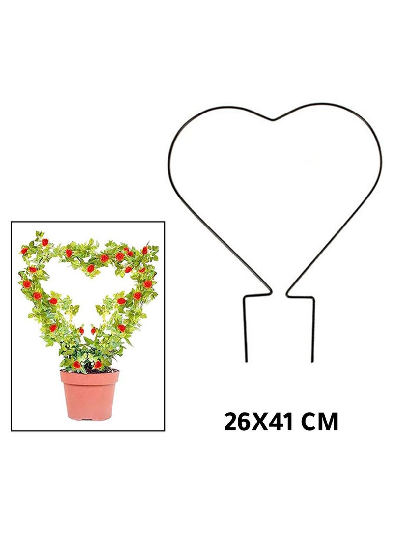 قاعدة معدنية لتسلق النباتات وتثبيتها، 26X41 سم – إطار معدني على شكل قلب لدعم النباتات - Image 1