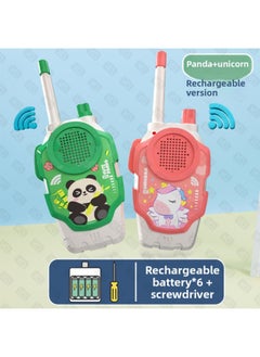 Generic Children's Chopsticks Machine Parent-child Wireless Pager A Pair Of Baby Outdoor Toys Small Telephone Boy Puzzle-Color:Rechargeable Version [standard 400 M] Panda + Unicorn + Anti-lost Rope  - Image 1
