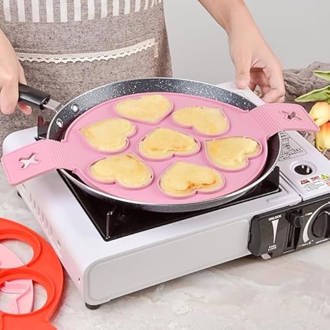 كاست ويف قوالب حلقات البيض المصنوعة من السيليكون من قوالب القلب للطهي والخبز أدوات فطائر على شكل قلب لطيفة لاستخدام مقلاة الإفطار والمطبخ - Image 2