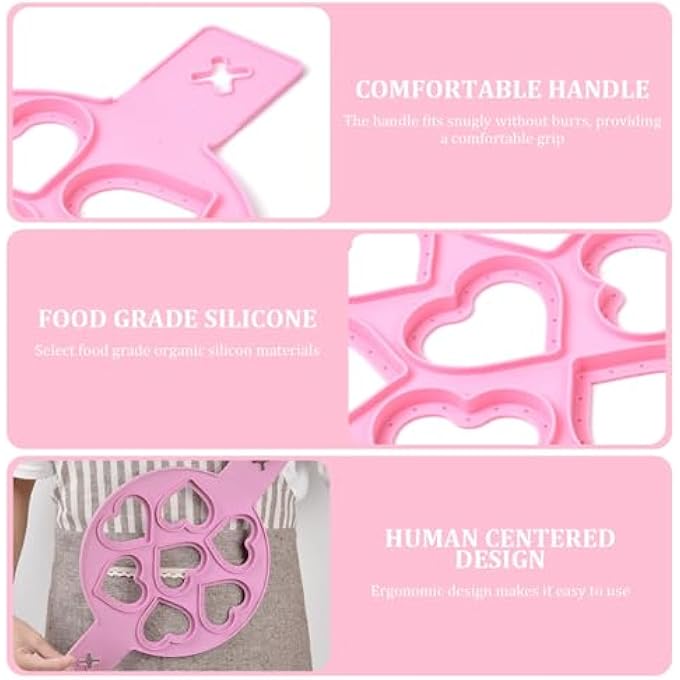 كاست ويف قوالب حلقات البيض المصنوعة من السيليكون من قوالب القلب للطهي والخبز أدوات فطائر على شكل قلب لطيفة لاستخدام مقلاة الإفطار والمطبخ - Image 5