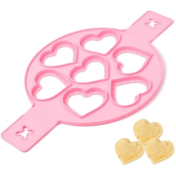 كاست ويف قوالب حلقات البيض المصنوعة من السيليكون من قوالب القلب للطهي والخبز أدوات فطائر على شكل قلب لطيفة لاستخدام مقلاة الإفطار والمطبخ - Image 1