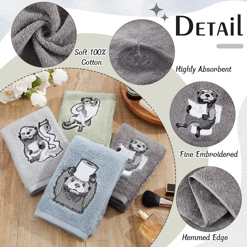 SmoothNovelty 4 PCS Otter Hand Towels for Bathroom 29" x 13" Funny Gifts for Women Otter Decor Hand Towels for Bathroom, Kitchen, Valentines Day Gifts Cute Animal - Image 4